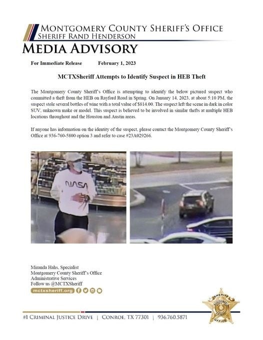 MCTXSheriff Attempts Identify Suspect in HEB Theft