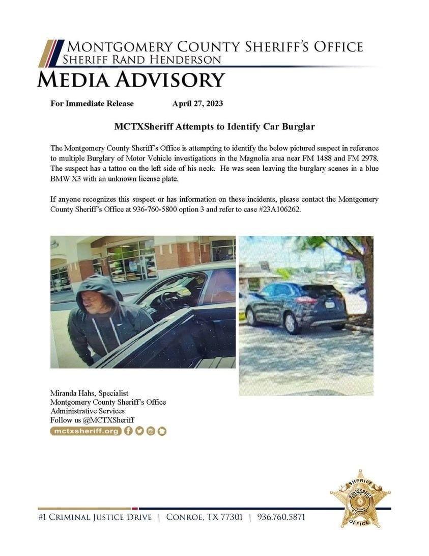 MCTXSheriff Attempts to Identify Car Burglar